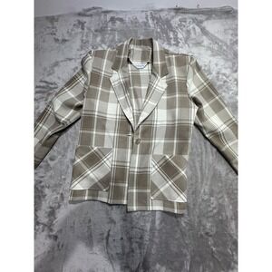 Andrea‎ Kay Blazer Women's Size Large Beige Plaid One Button Made In The U.S.A.